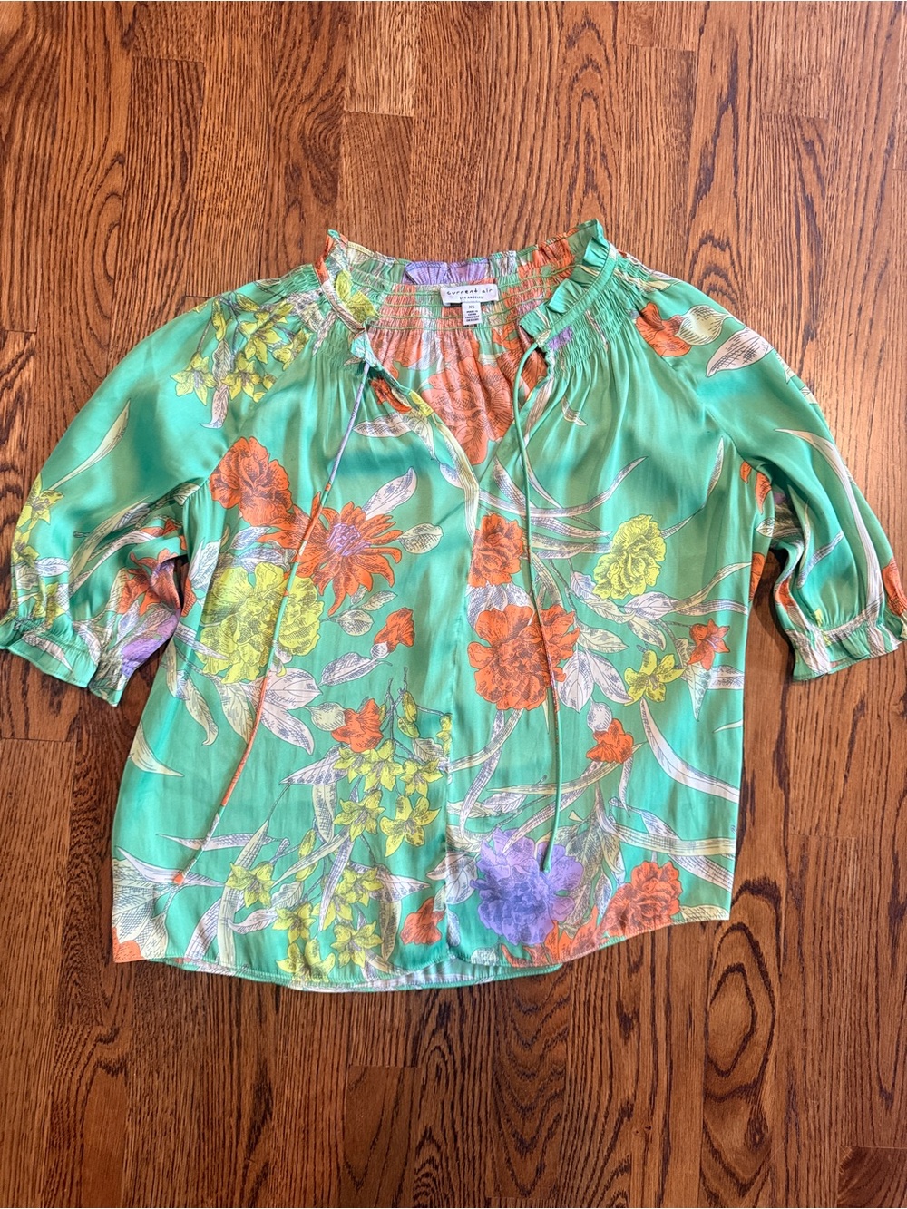 Current Air Green Floral V neck flowy feminine preppy Blouse XS